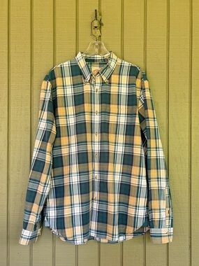 Brooks Brothers Red Fleece Men XL Plaid Button Down Shirt Green Yellow Cotton